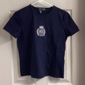 Ladies Navy Blue Tee with White Insignia by Lauren Active - EUC